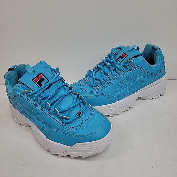 Fila Shoes - Fila Womens Disruptor 2 Premium Repeat Aqua Blue Lace-Up Sneaker Shoes Size 9